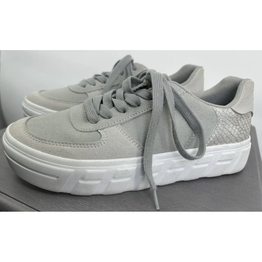 Blowfish Malibu Gray Suede Low Top Platform Sneakers Silver Croc Shoe Womens 8.5